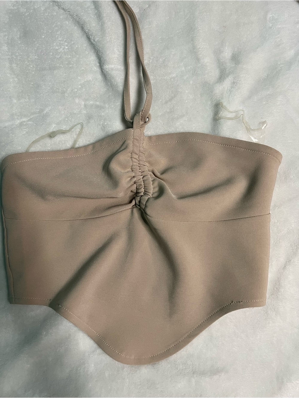 SHEIN Beige Ruched Halter Crop Top